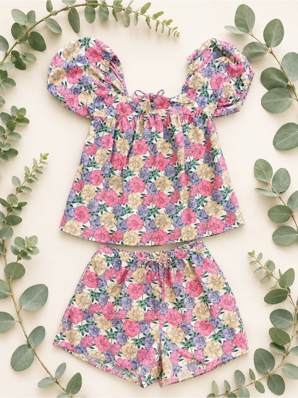 Wishlist Floral Matching Set Puff Sleeve Top Shorts Medium Cottagecore Boho